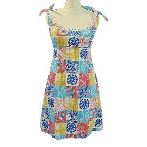 Lilly Pulitzer Tie Shoulder Patchwork Embroidered Lace Shift Dress Size 0